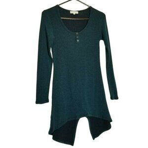 Indigenous Organic Cotton Long Sleeve High-Low Tunic‎ Top Teal M Boho Festival